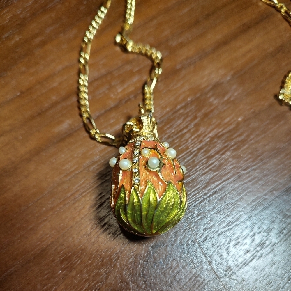 Joan Rivers Lily Of The Valley Enamel Egg Pendant Necklace With Pearl Accents